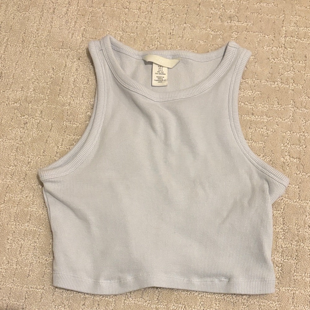 H&M Soft Blue Ribbed Crop Top